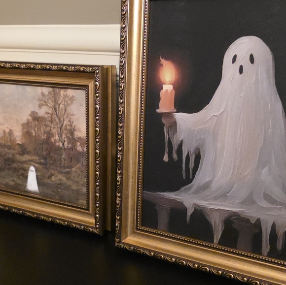 HomeGoods Other - Ghost Candle Art Canvas in Gold Frame SET Ghost In Field HomeGoods Halloween